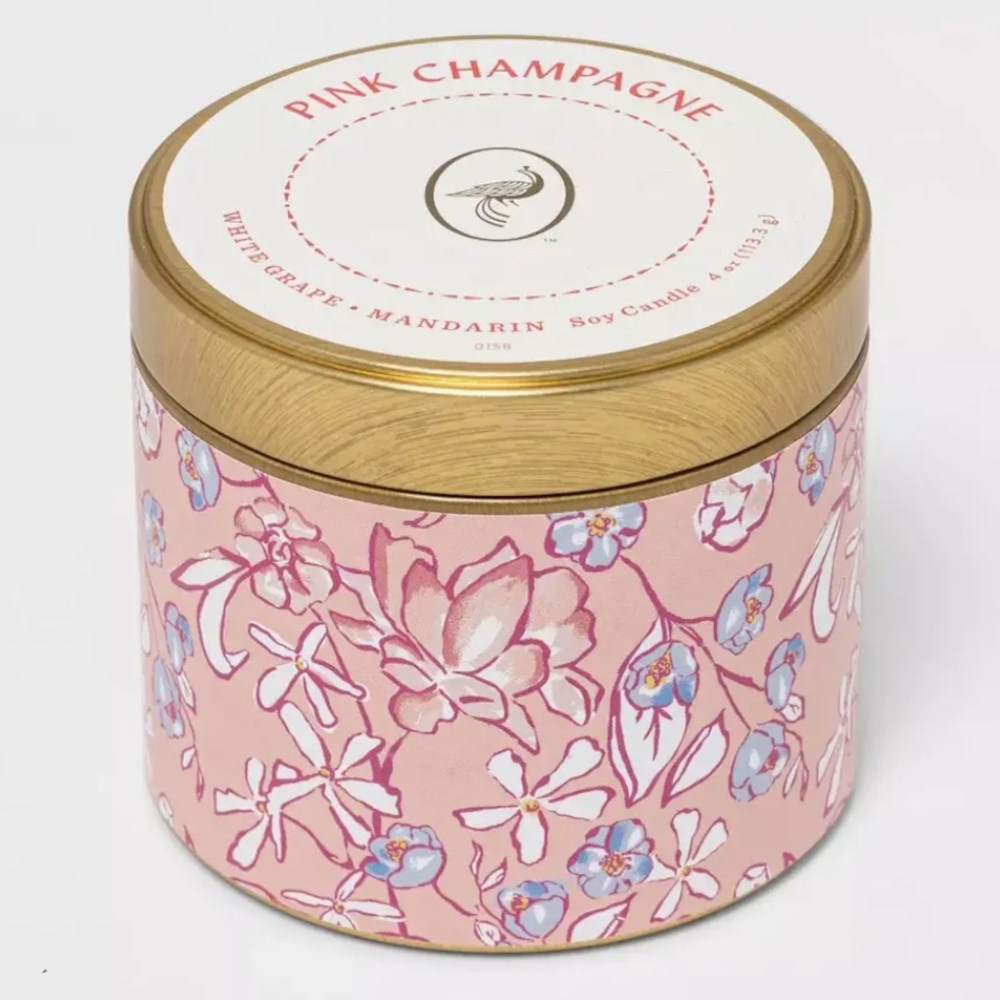 Opalhouse NWT 4oz Pink Champagne Scented Soy Candle In Metal Tin With Lid